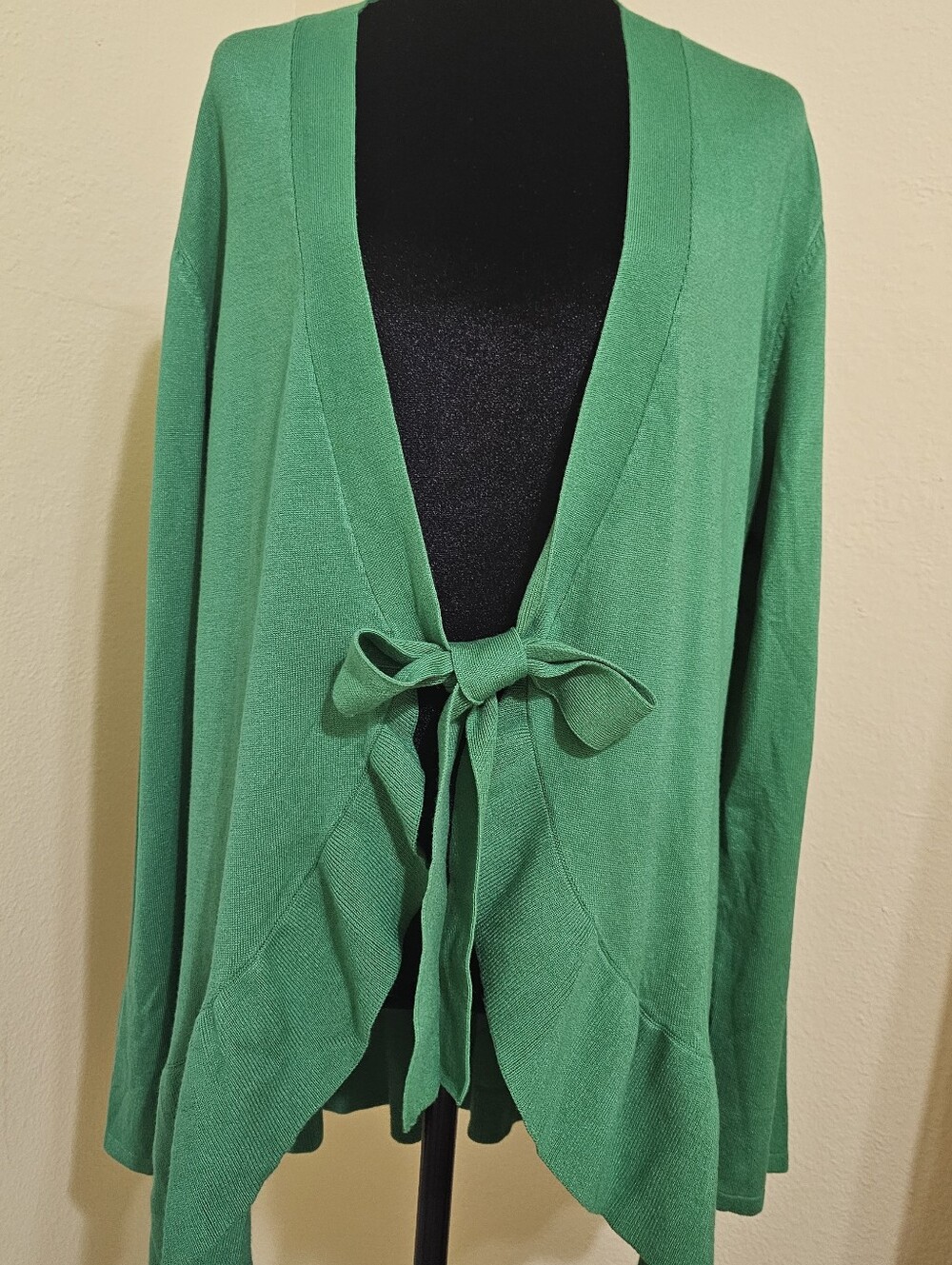 New York & Company Bright Green Tie-Front Cardigan